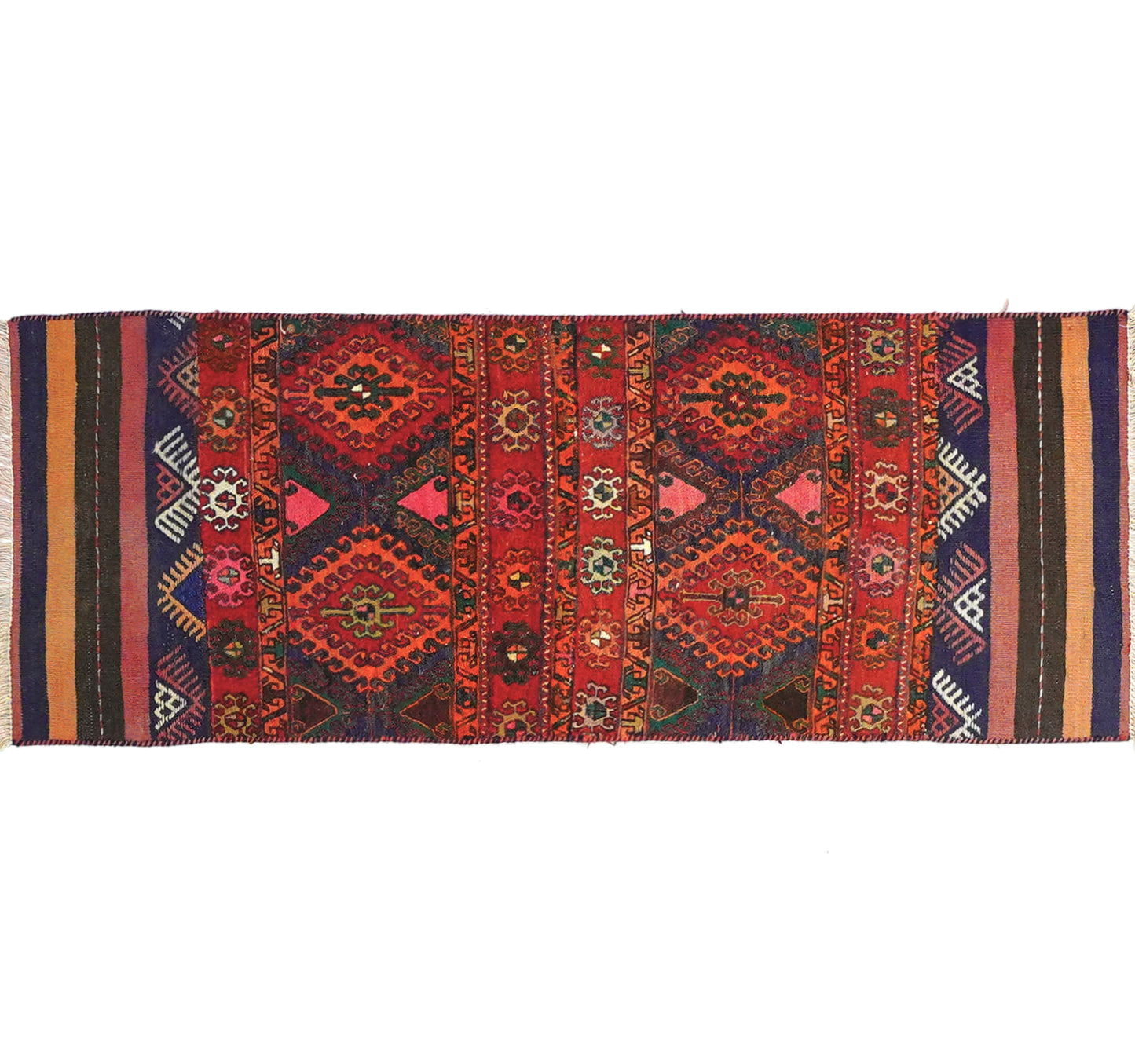 Vue horizontale du kilim Soumak 154 x 58 cm – Tapis turc en laine de provenance Soumak