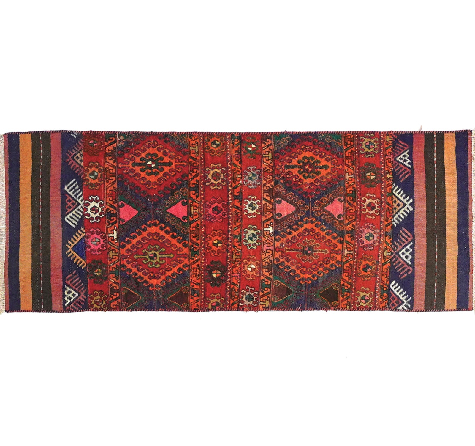 Vue horizontale du kilim Soumak 154 x 58 cm – Tapis turc en laine de provenance Soumak