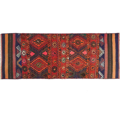 Vue horizontale du kilim Soumak 154 x 58 cm – Tapis turc en laine de provenance Soumak