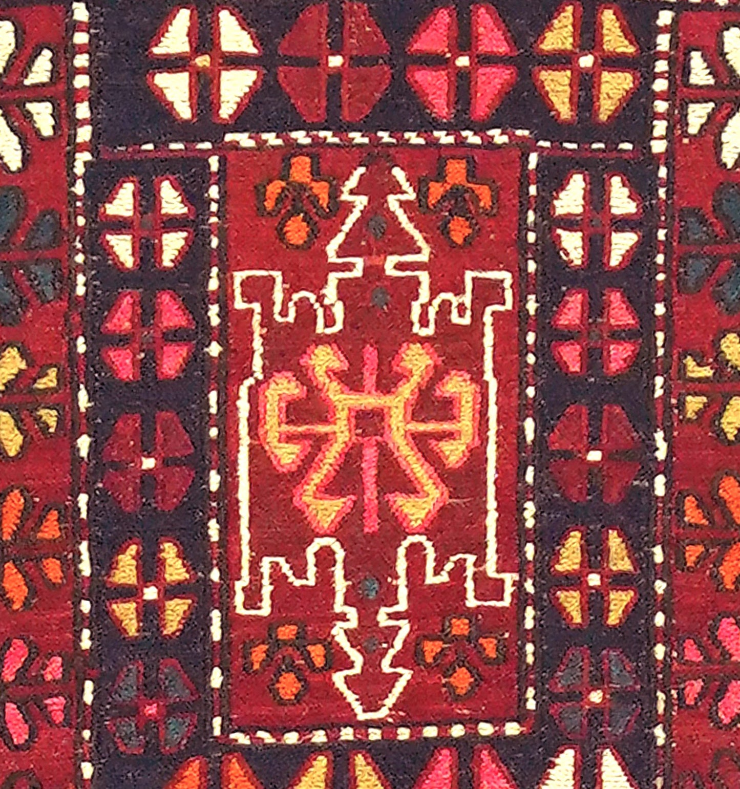 Détail du tissage en laine du kilim Soumak tissé à la main (provenance Soumak)