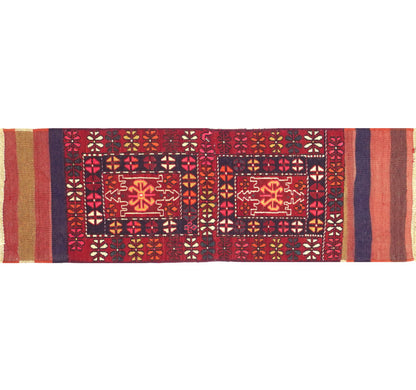 Vue horizontale du kilim Soumak 157 x 45 cm – Tapis turc en laine de provenance Soumak