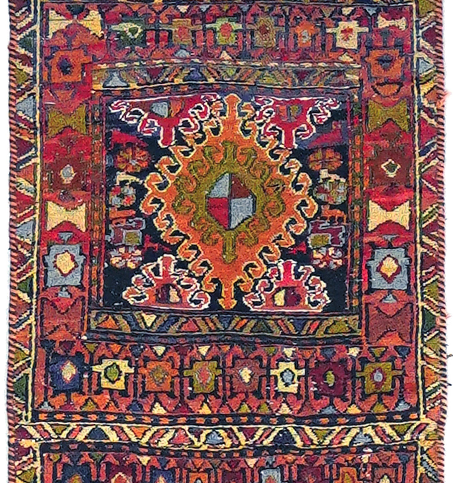 Détail du tissage en laine du kilim Soumak tissé à la main (provenance Soumak)