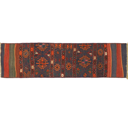 Tapis kilim ancien Soumak 170×46 cm, vue d'ensemble – Laine naturelle, environ 65 ans, Caucase / Est