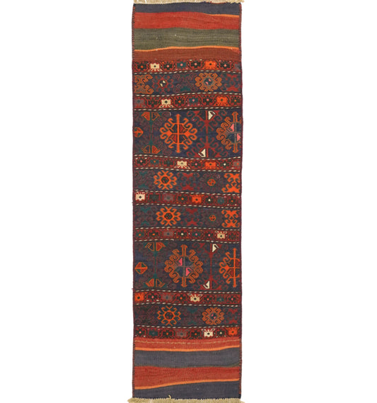 Kilim Soumak 170 x 46 cm – Tapis turc en laine tissé main, provenance Soumak