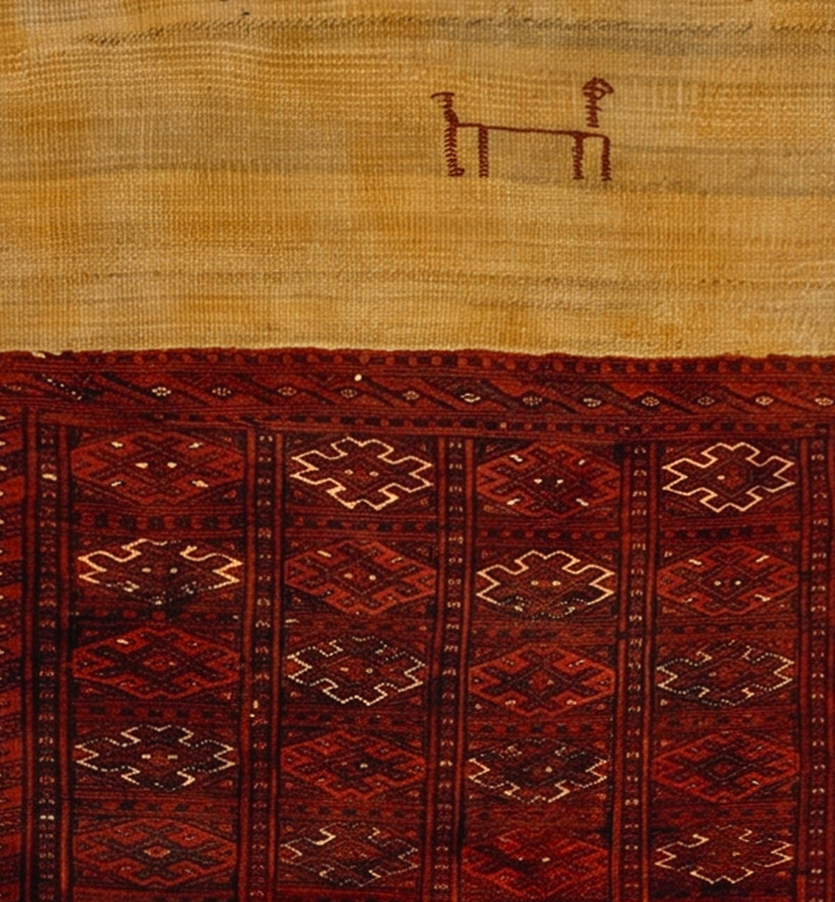 Détail du tissage en laine du kilim Soumak tissé à la main (provenance Soumak)