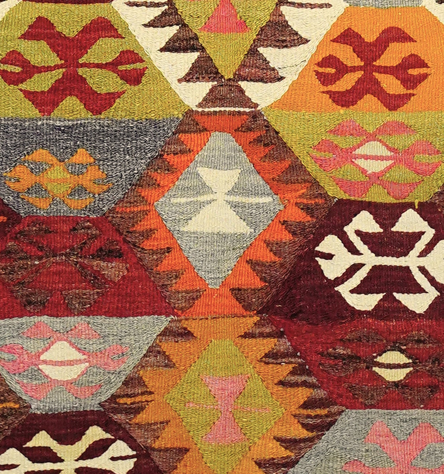 Détail du tissage en laine du kilim Tavas tissé à la main (provenance Tavas)