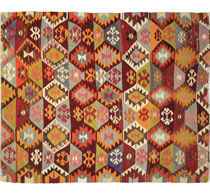 Vue horizontale du kilim Tavas 245 x 196 cm – Tapis turc en laine de provenance Tavas