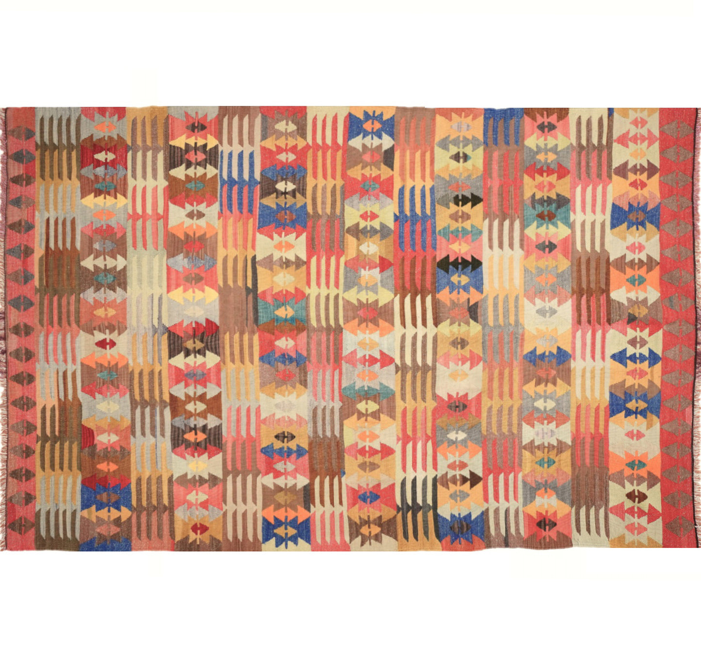 Vue horizontale du kilim Tavas 280 x 180 cm – Tapis turc en laine de provenance Tavas