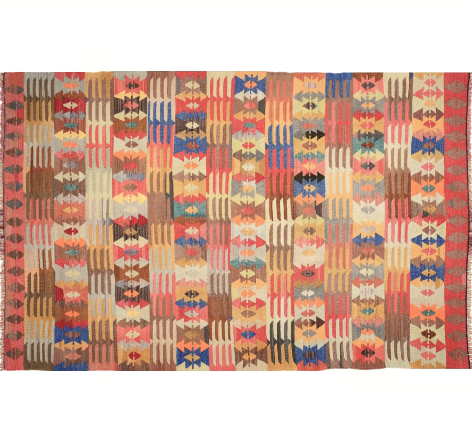 Vue horizontale du kilim Tavas 280 x 180 cm – Tapis turc en laine de provenance Tavas