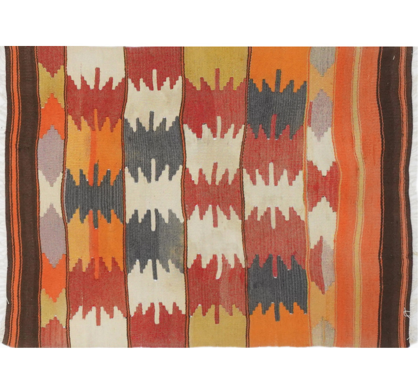 Tapis kilim ancien Usak 100×73 cm, vue d'ensemble – Laine naturelle, environ 65 ans, Anatolie de l'Ouest