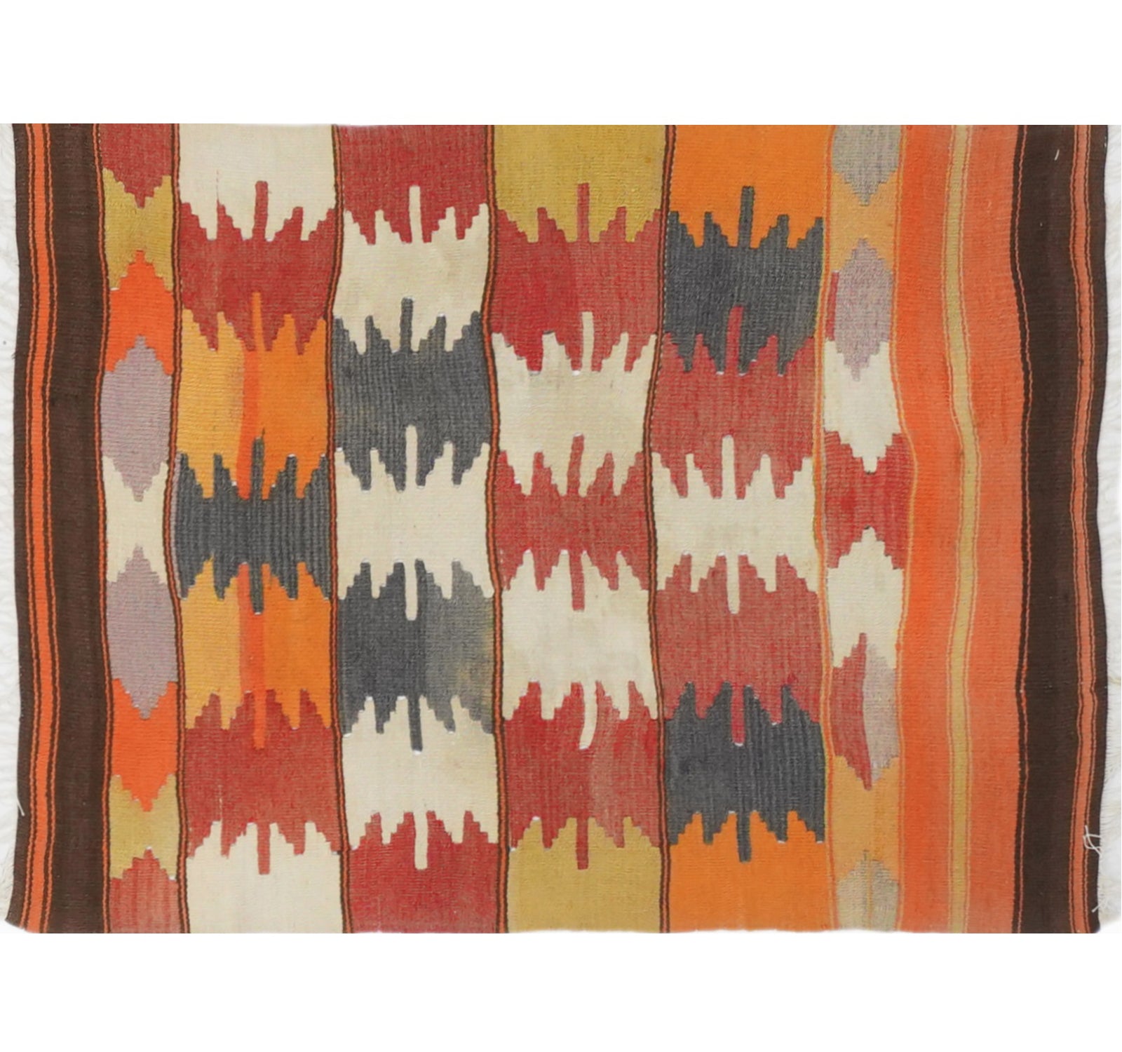 Tapis kilim ancien Usak 100×73 cm, vue d'ensemble – Laine naturelle, environ 65 ans, Anatolie de l'Ouest