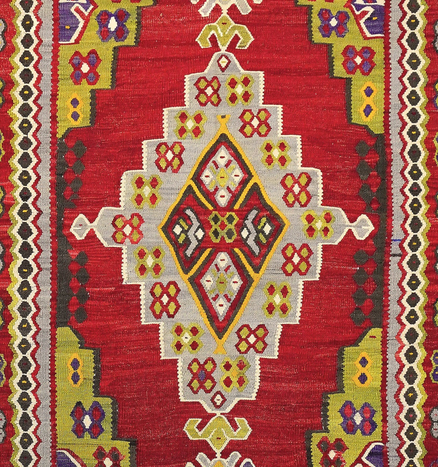 Détail du tissage – Tapis kilim ancien Usak 265×160 cm, laine naturelle tissée main