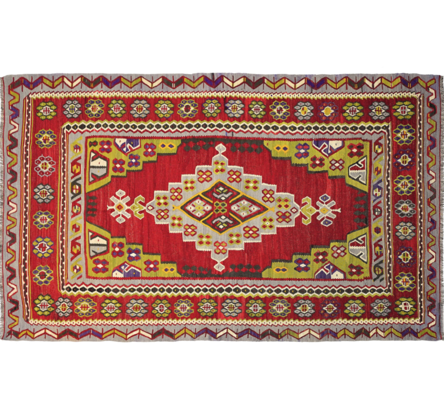 Tapis kilim ancien Usak 265×160 cm, vue d'ensemble – Laine naturelle, environ 60 ans, Égée