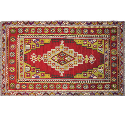 Tapis kilim ancien Usak 265×160 cm, vue d'ensemble – Laine naturelle, environ 60 ans, Égée