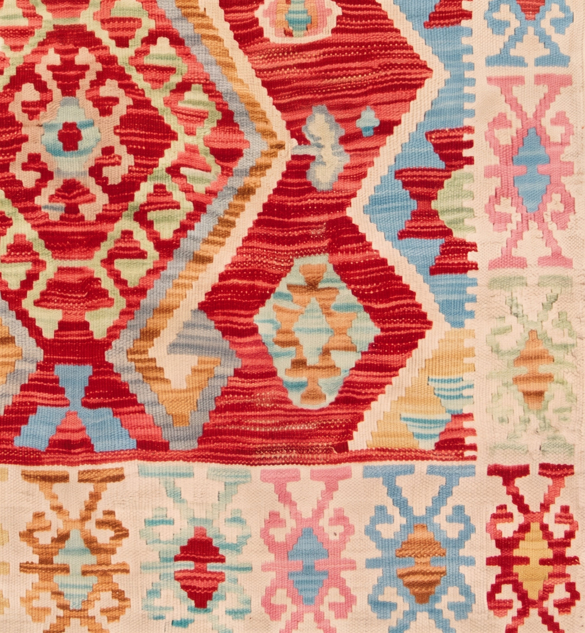 Détail du tissage en laine du kilim Waziri tissé à la main (provenance Waziri)