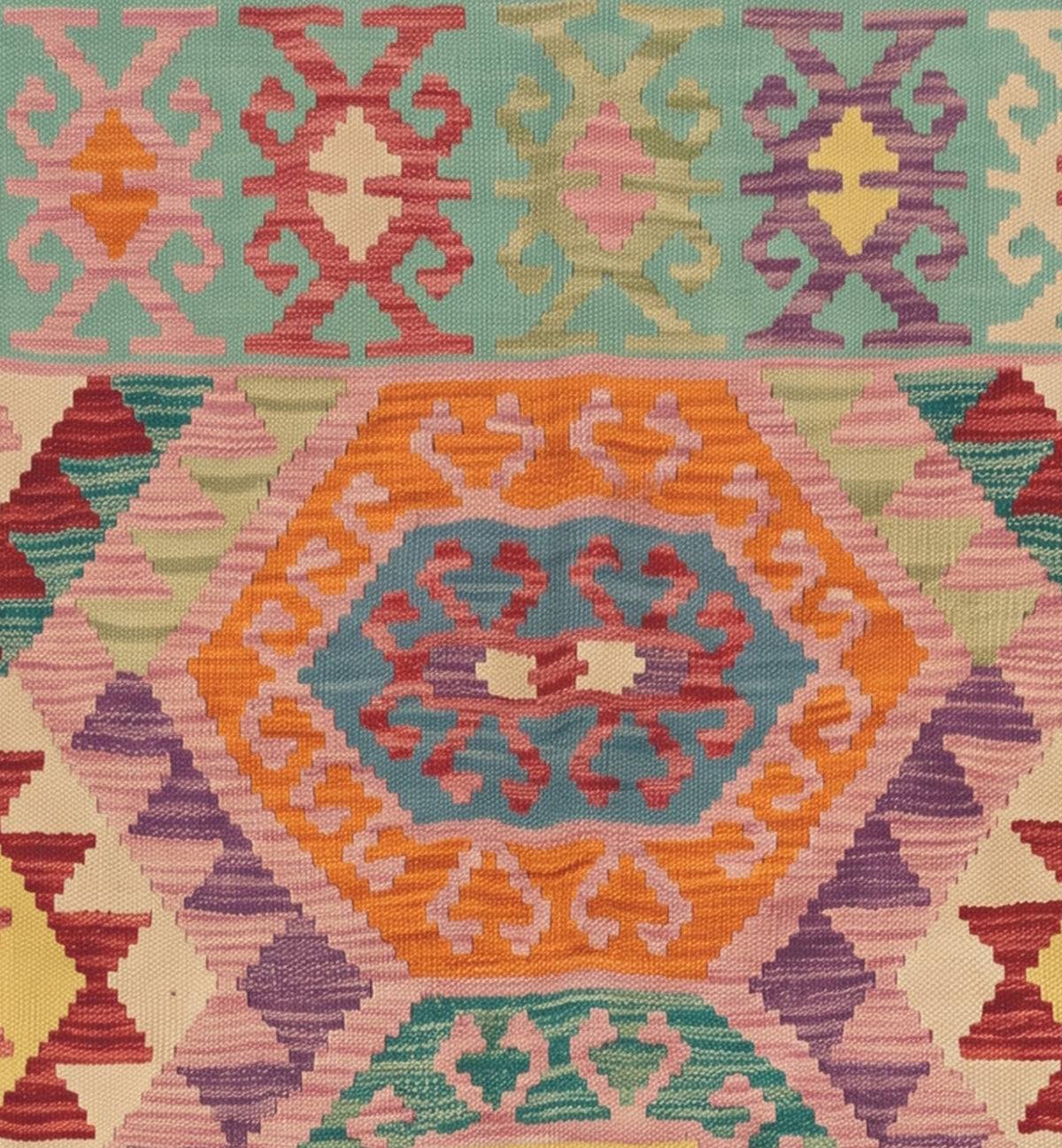 Détail du tissage en laine du kilim Waziri tissé à la main (provenance Waziri)