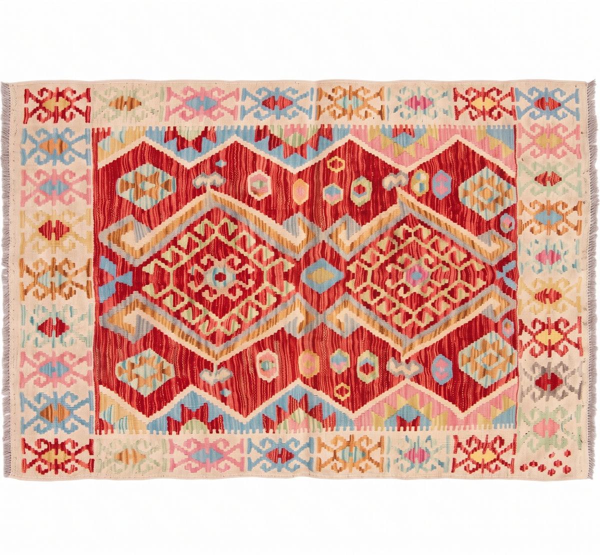 Vue horizontale du kilim Waziri 142 x 100 cm – Tapis turc en laine de provenance Waziri