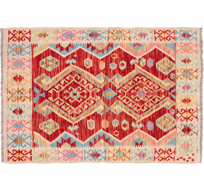 Vue horizontale du kilim Waziri 142 x 100 cm – Tapis turc en laine de provenance Waziri