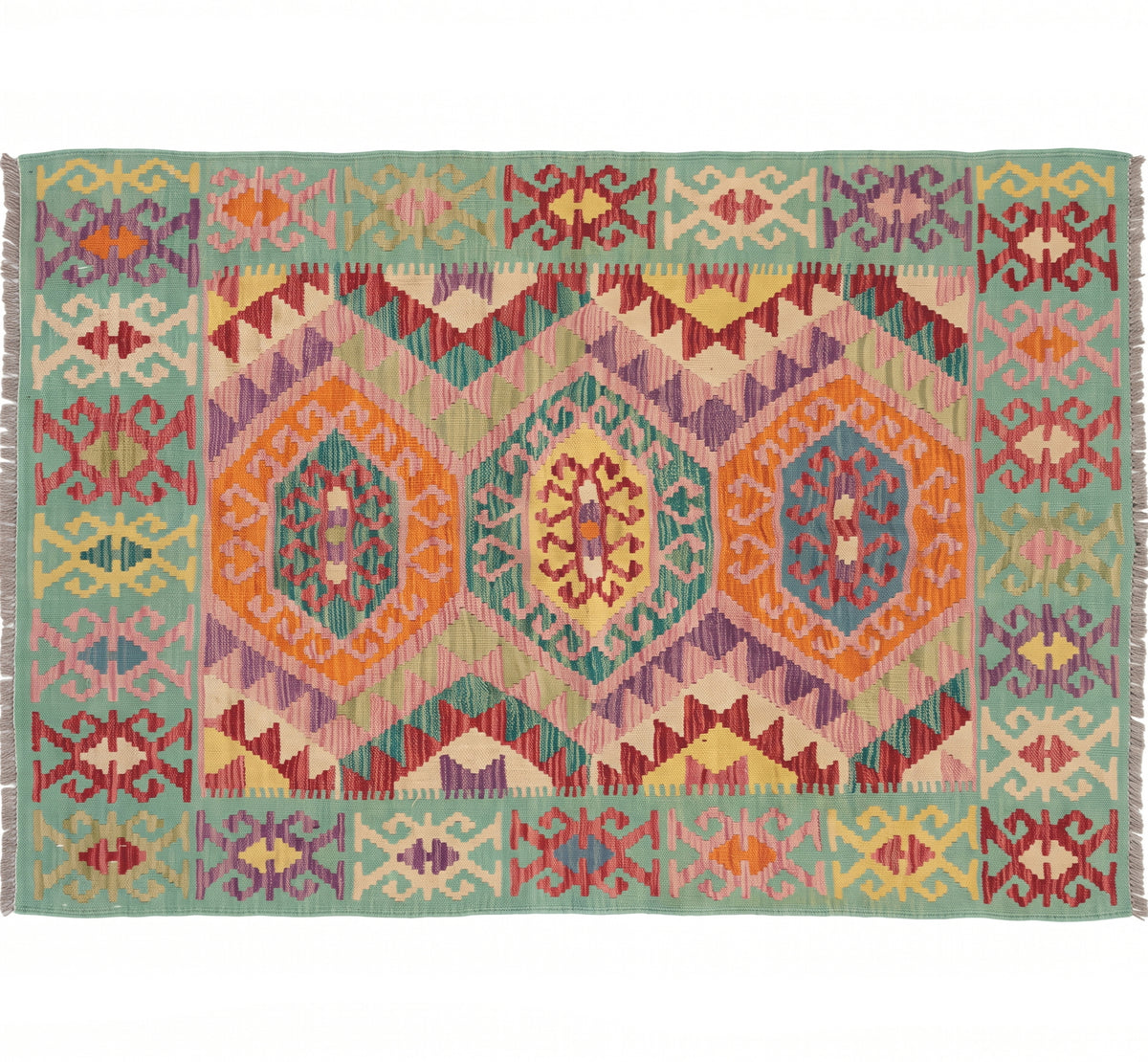 Vue horizontale du kilim Waziri 142 x 103 cm – Tapis turc en laine de provenance Waziri