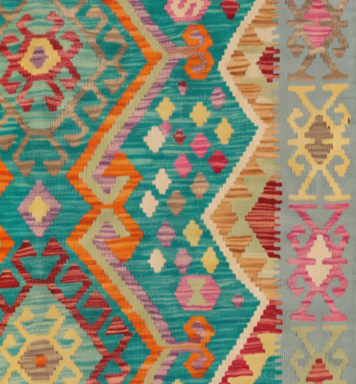 Détail du tissage en laine du kilim Waziri tissé à la main (provenance Waziri)