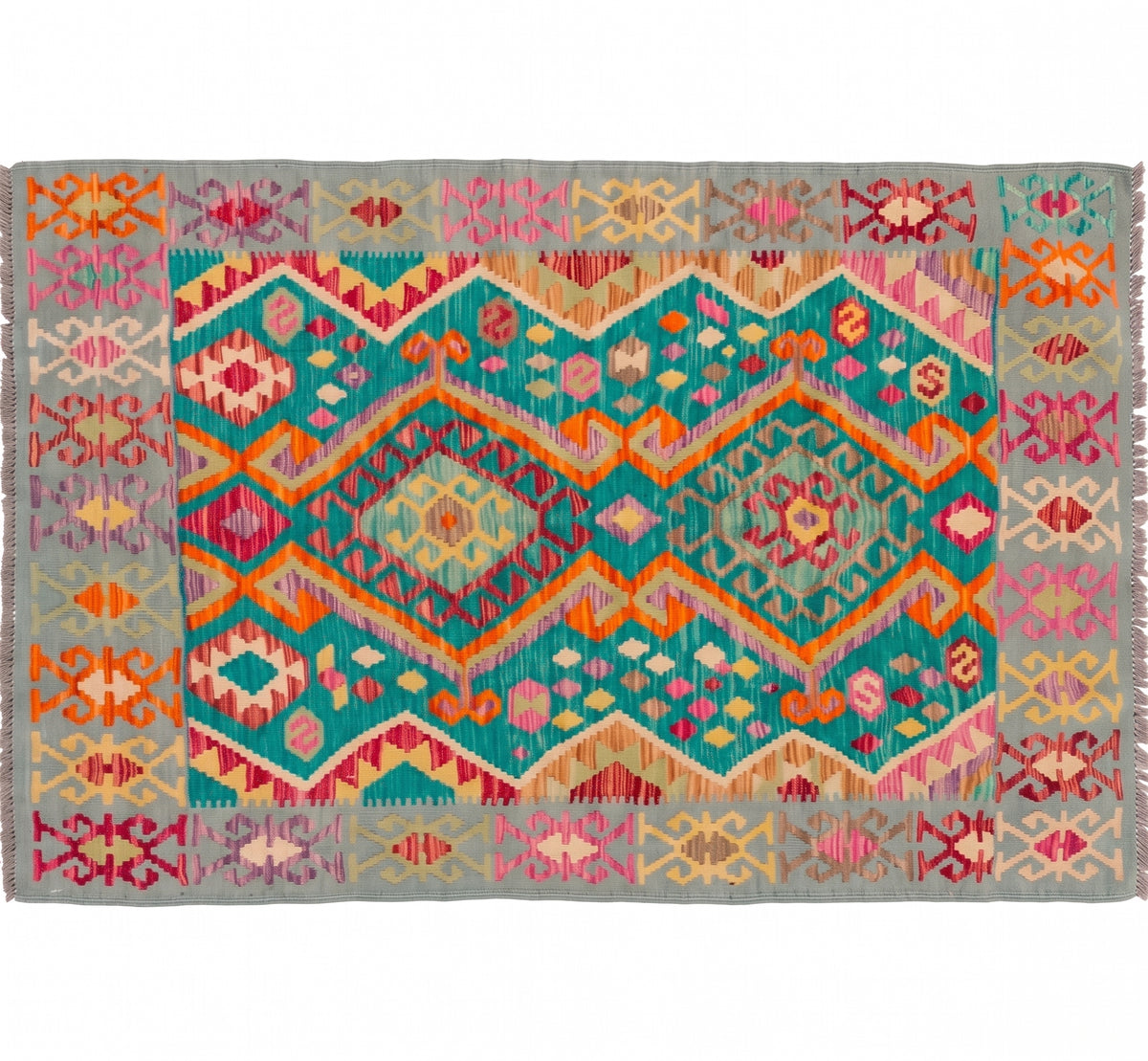 Vue horizontale du kilim Waziri 162 x 103 cm – Tapis turc en laine de provenance Waziri