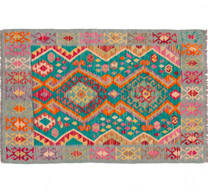 Vue horizontale du kilim Waziri 162 x 103 cm – Tapis turc en laine de provenance Waziri