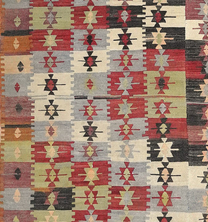 Détail du tissage – Tapis kilim ancien Yesilova 300×180 cm, laine naturelle tissée main