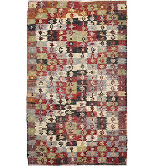 Kilim ancien Yesilova 300×180 cm – Tapis kilim tissé main en laine naturelle, Anatolie