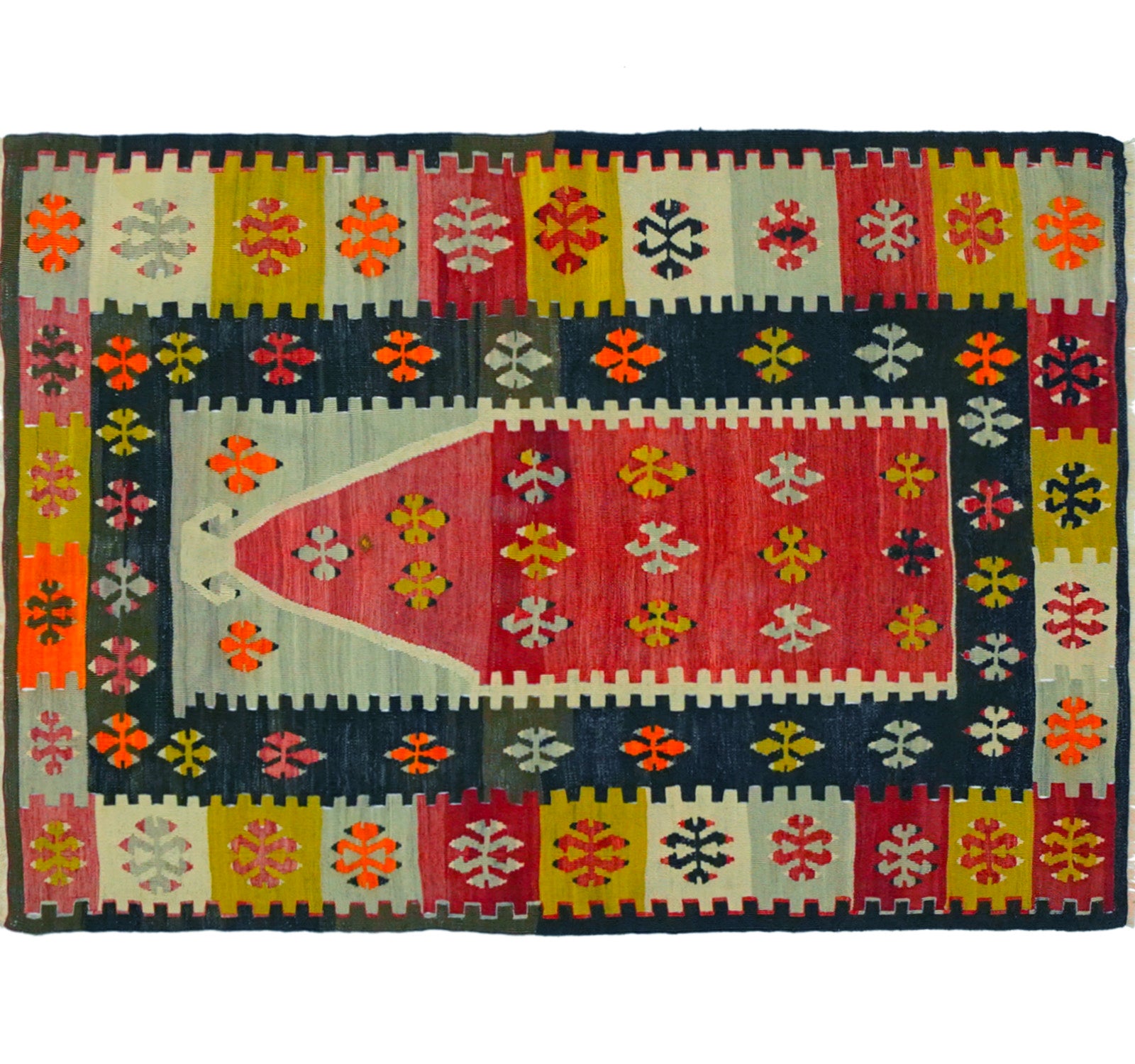 Vue horizontale du kilim Yozgat 130 x 95 cm – Tapis turc en laine de provenance Yozgat