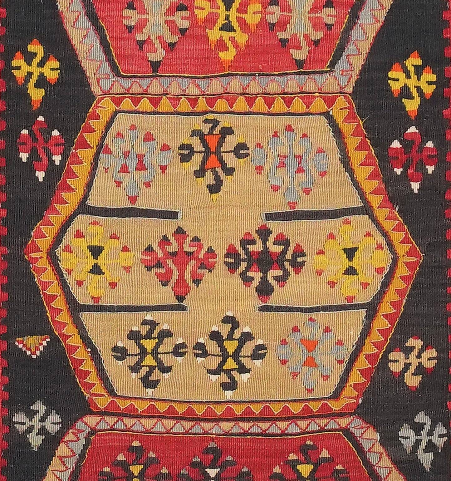 Détail du tissage en laine du kilim Yozgat tissé à la main (provenance Yozgat)