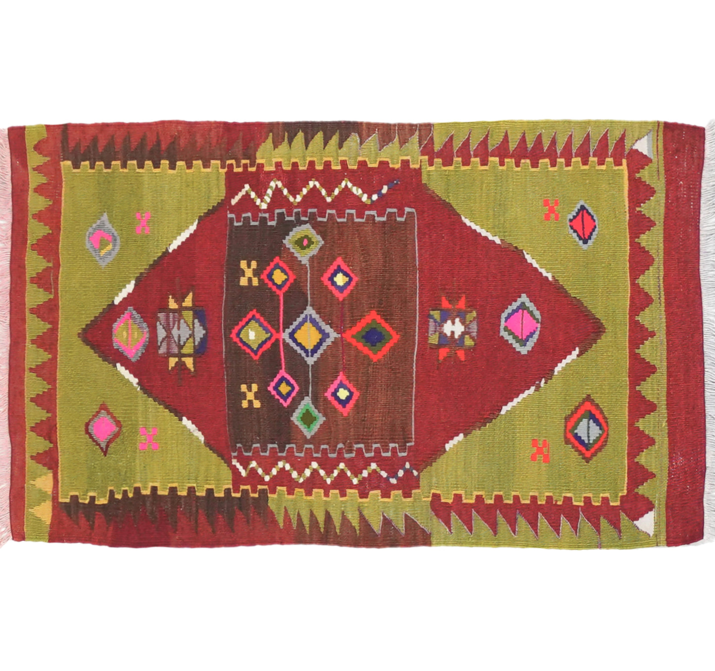 Vue horizontale du kilim Yozgat 97 x 58 cm – Tapis turc en laine de provenance Yozgat