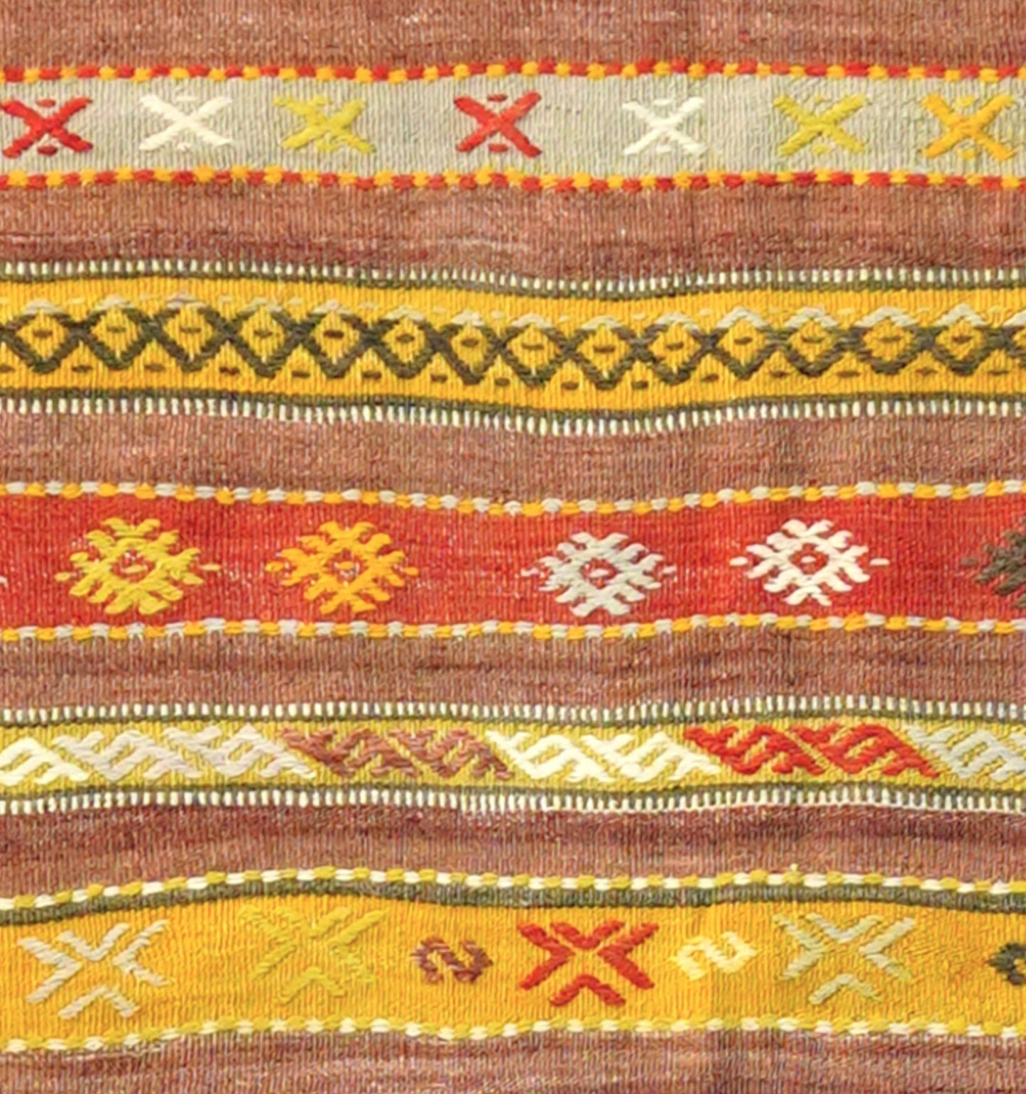 Détail du tissage en laine du kilim Yuntdag tissé à la main (provenance Yuntdag)